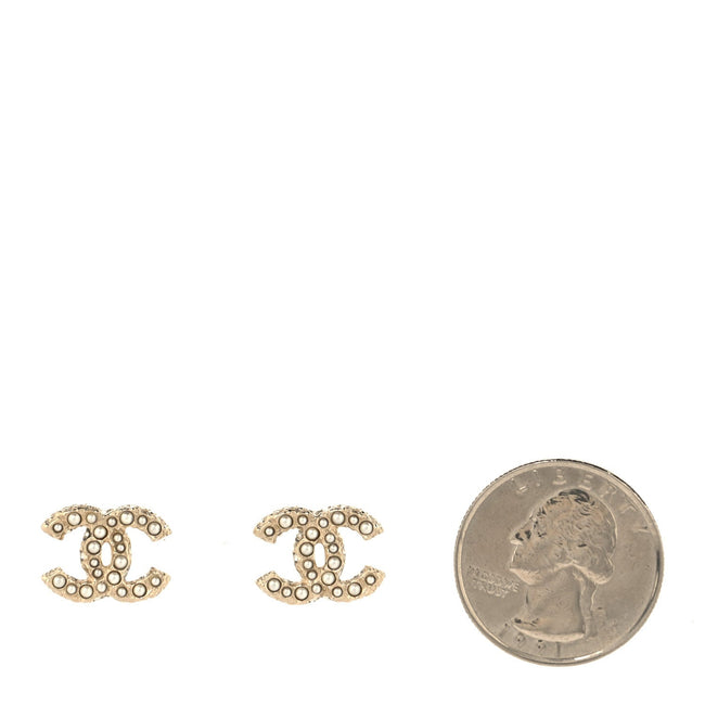 Metal Graduated Pearl Crystal CC Earrings Light Gold Main Image