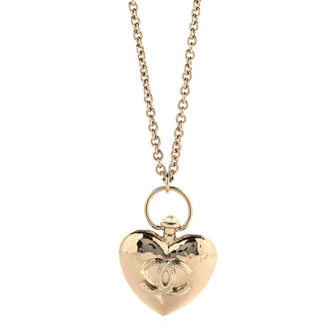 Metal CC Heart Locket Necklace Gold Hover Image