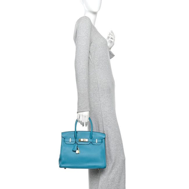 Taurillon Clemence Birkin 30 Turquoise Main Image