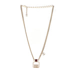 Metal Crystal Quilted Flap Bag Necklace Red Gold