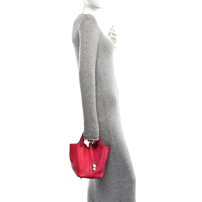 Taurillon Clemence Tri-Color Picotin Lock 18 PM Rose Extreme Rose Mexico Rouge De Coeur Main Image