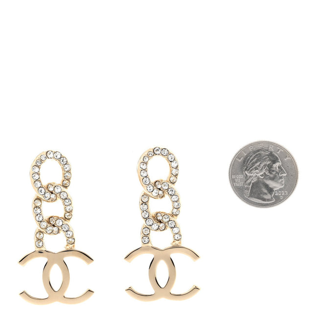 Metal Crystal CC Chain Drop Earrings Light Gold Main Image