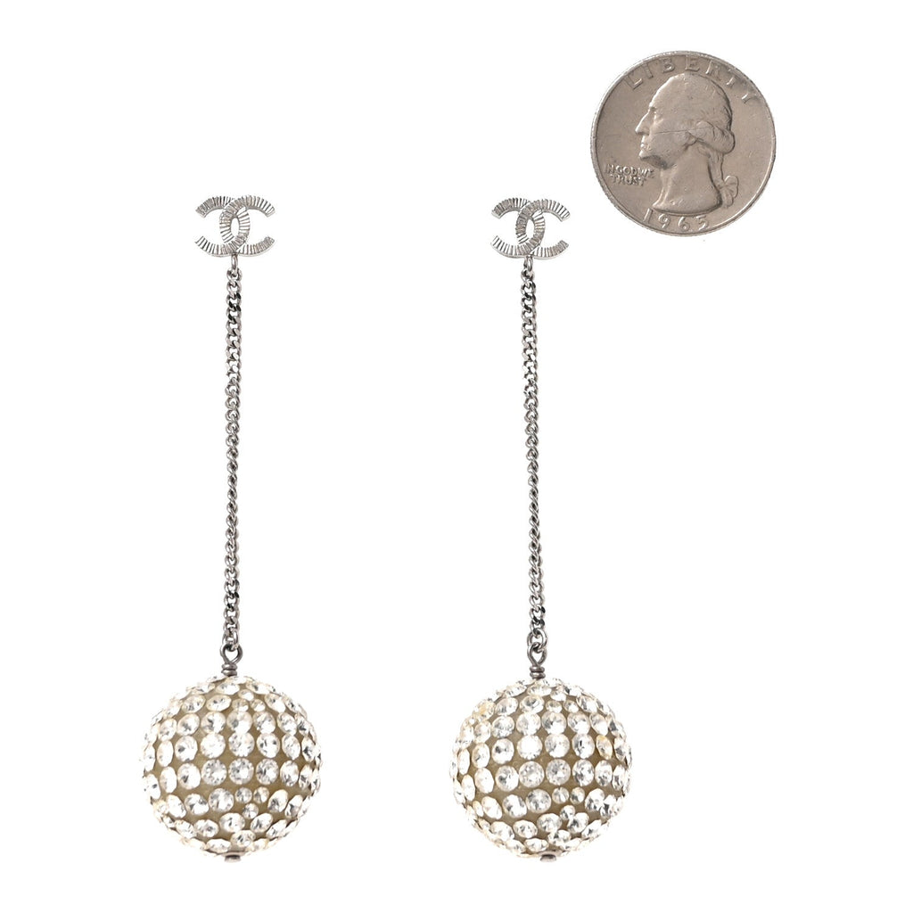 Crystal CC Ball Drop Earrings Silver