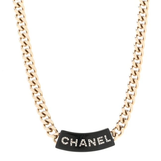 Metal Resin Crystal Chain Logo Necklace Gold Black Hover Image