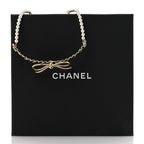 Pearl Lambskin CC Chain Bow Choker Gold Black White
