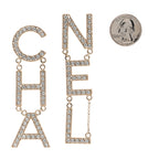 Crystal Cha-Nel Logo Drop Earrings Gold