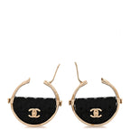 Metal Resin Quilted Flap Bag Hoop Earrings Black Gold