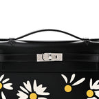 Box Marquetry Daisies Kelly Pochette Clutch Black White Jaune De Naples