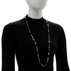 Pearl Bead Crystal CC Long Necklace Black Gold