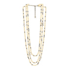 Pearl CC Multi Strand Long Necklace Silver Pearly White Grey