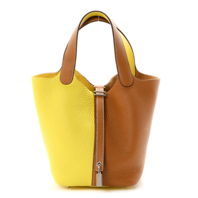 Taurillon Clemence Casaque Picotin Lock 18 PM Lime Sesame Hover Image