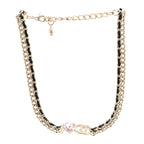 Metal Lambskin Crystal I Heart CC Choker Necklace Gold Black