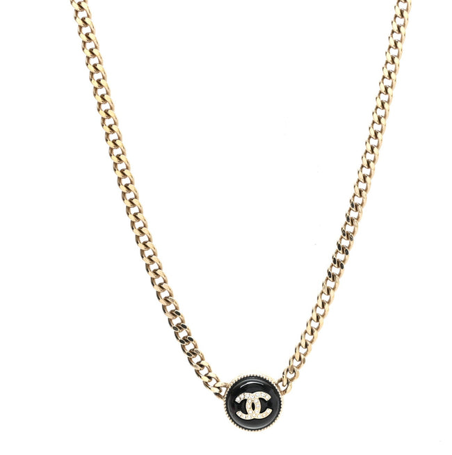 Crystal Resin CC Chain Link Short Necklace Black Gold Hover Image