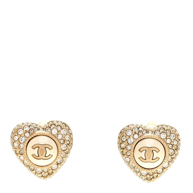 Pearl Crystal CC Heart Earrings Gold White Gold Hover Image