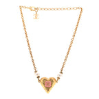 Resin Crystal Pearl Chain Heart CC Pendant Choker Necklace Pink White Gold