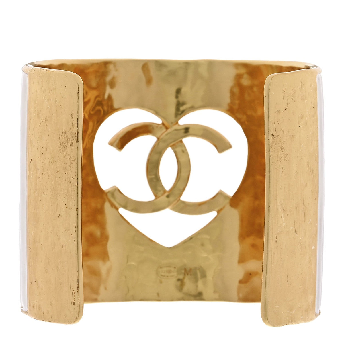 Crystal Heart CC Cuff Bracelet M Gold White