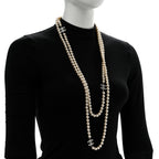 Graduated Pearl CC Long Necklace Silver