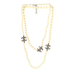 Graduated Pearl Crystal CC Long Necklace Gold Black
