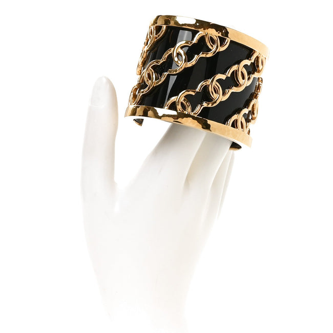Resin Metal CC Cuff Bracelet Gold Black Main Image