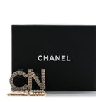 Crystal Cha-Nel Logo Drop Earrings Gold