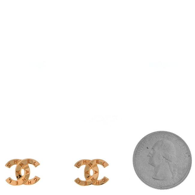 Metal CC Paris Button Stud Earrings Gold Main Image