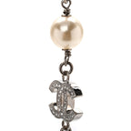 Graduated Pearl Crystal CC Long Necklace Silver