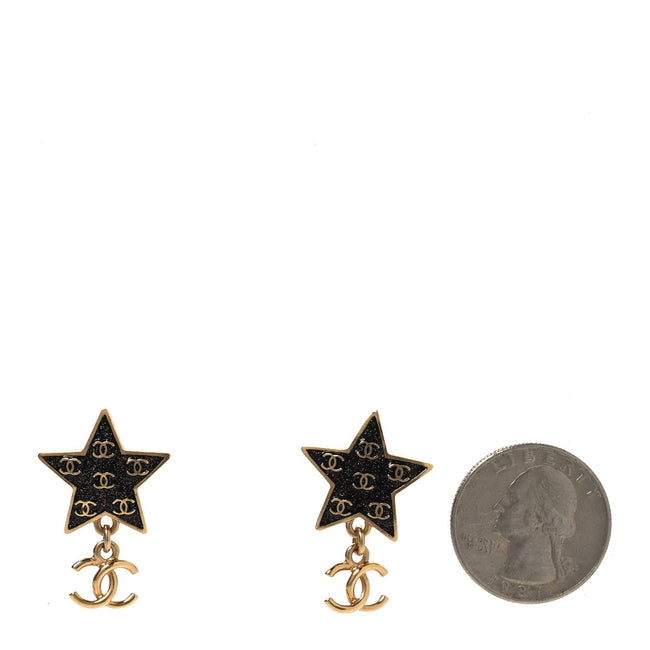 Metal Glitter Sparkle CC Star Drop Earrings Gold Navy Multicolor Main Image
