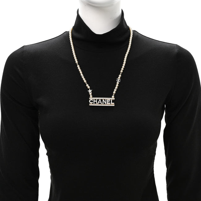 Crystal Pearl Star Logo Necklace Gold Main Image