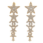 Crystal CC Star Long Drop Earrings Gold