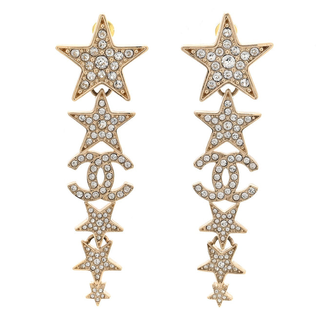 Crystal CC Star Long Drop Earrings Gold Hover Image