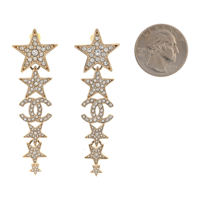 Crystal CC Star Long Drop Earrings Gold Main Image