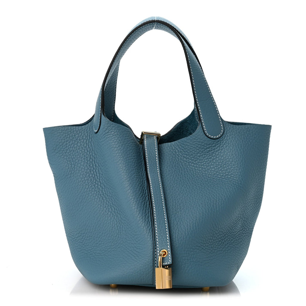 Taurillon Clemence Picotin Lock 18 PM New Blue Jean