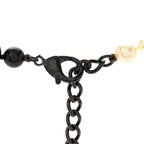 Ruthenium Pearl Beaded Enamel CC Long Necklace White Black