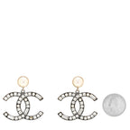 Crystal Pearl CC Drop Earrings Gold Silver