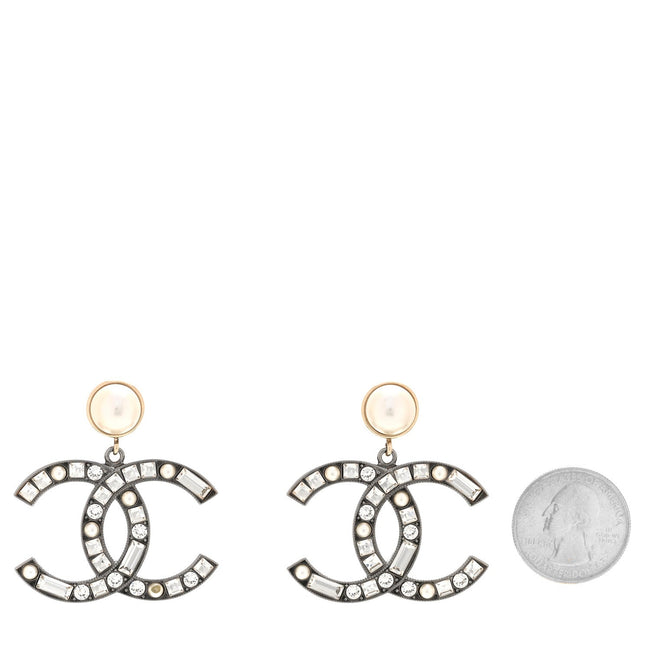 Crystal Pearl CC Drop Earrings Gold Silver Main Image