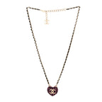 Lambskin Tweed CC Locket Pendant Necklace Black Pink Gold