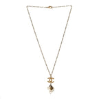 Pearl CC Logo Drop Necklace Gold