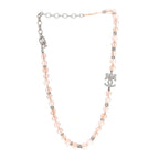 Metal Glass Strass Beaded CC Bow Necklace Silver Pink