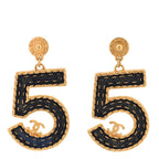 Metal Enamel CC No 5 Rope Drop Earrings Gold Denim Blue