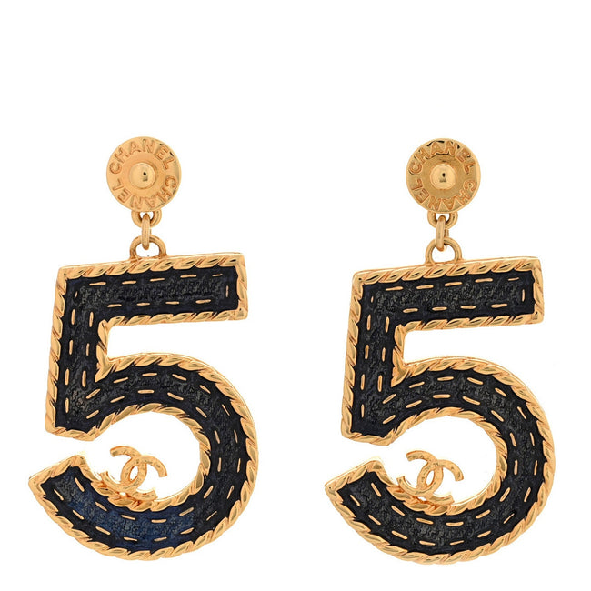 Metal Enamel CC No 5 Rope Drop Earrings Gold Denim Blue Hover Image