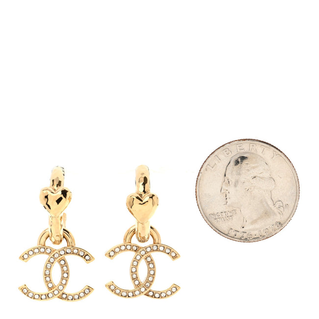 Metal Crystal Studded CC Hoop Drop Earrings Gold Main Image