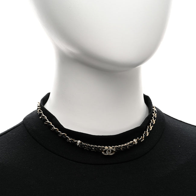 Metal Lambskin Crystal CC Choker Necklace Black Gold Main Image