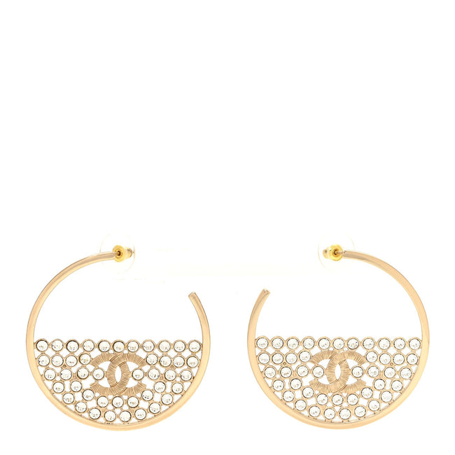 Metal Strass Crystal CC Hoop Earrings Light Gold Hover Image