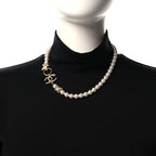 Pearl Crystal CC X Choker Necklace Gold White
