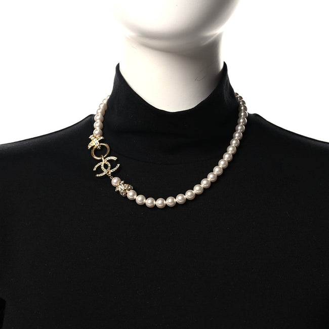Pearl Crystal CC X Choker Necklace Gold White Main Image