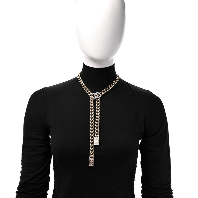 Chain Link Crystal CC Dog Tag Charm Necklace Gold Main Image