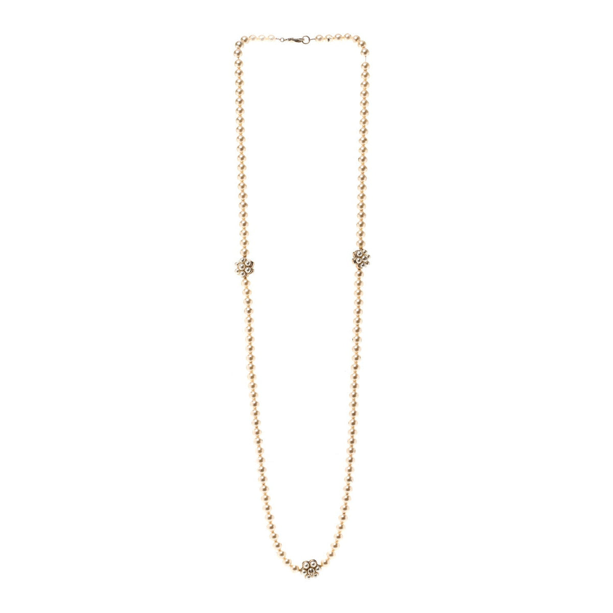 Pearl CC Camellia Long Necklace Gold