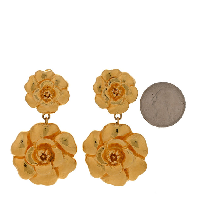 Camellia CC Clip On Drop Earrings Gold Main Image