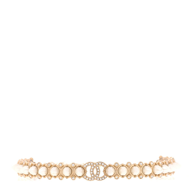 Spike Pearl Crystal CC Choker Necklace Gold Pearly White Hover Image