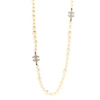 Crystal Pearl CC Long Necklace Gold